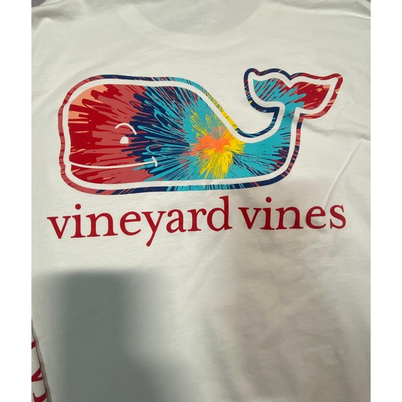 Vineyard Vines Mens White Tie Dye Whale Long Sleeve Pocket T-Shirt Size M - Picture 3 of 9